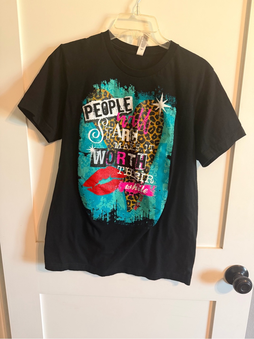 Bella Canvas Black Tee with Teal Splash, Leopard Heart & Red Lip
